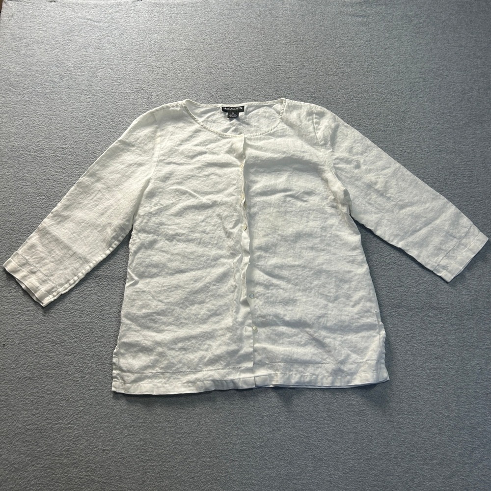 Magaschoni Coastal Jacket Top Womens Petite Large 100% Linen White Resort Lagen